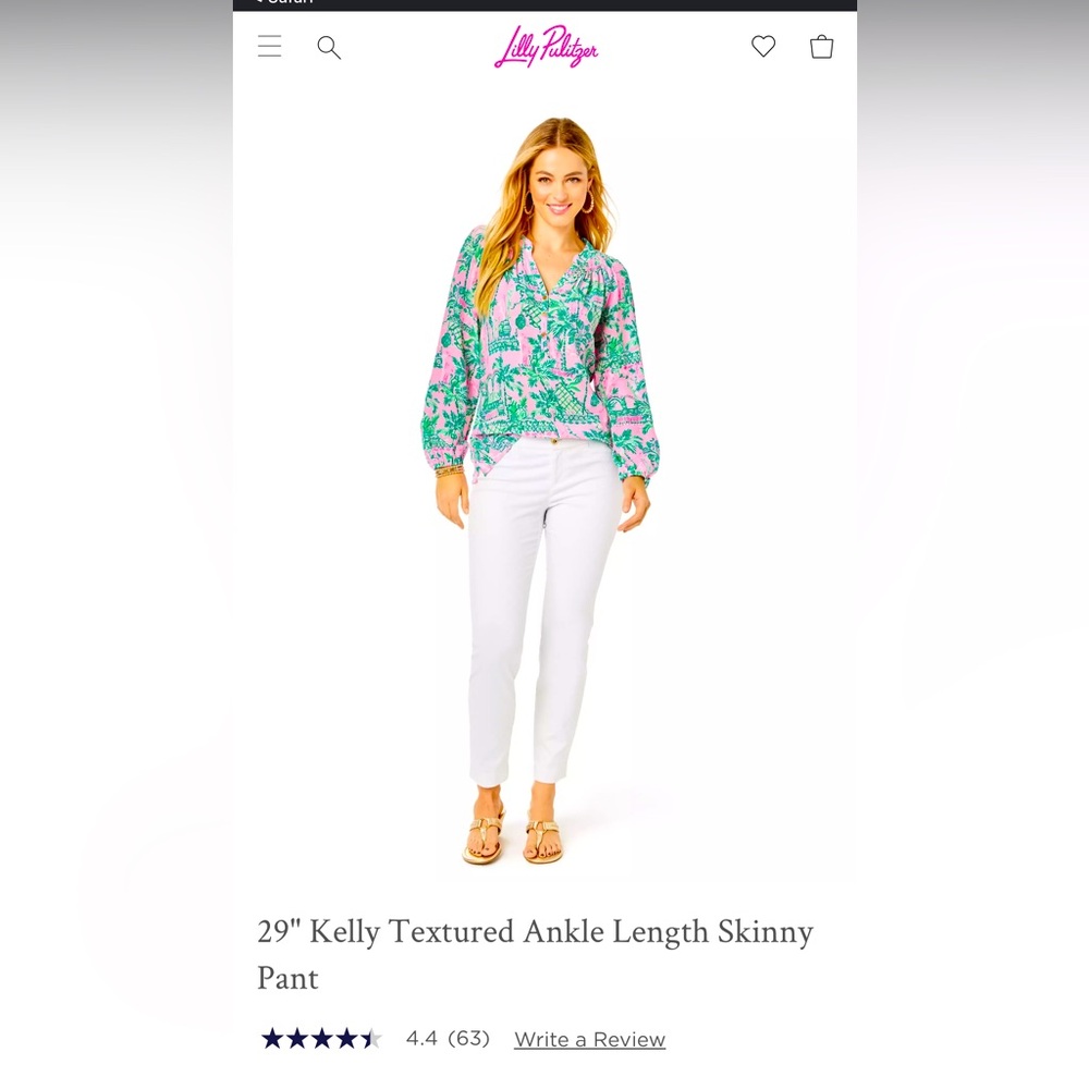 Lilly Pulitzer | 4.4Stars | 29" Kelly Textured Ankle Length Skinny Pant |$138.00
